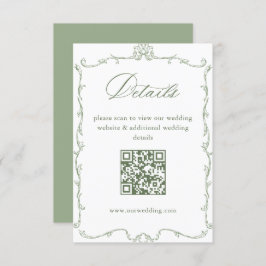 Cartão De Informações Victorian Sage Green Wedding Details QR code