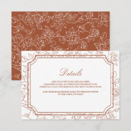 Cartão De Informações Victorian Terracotta Line Art Wedding Details