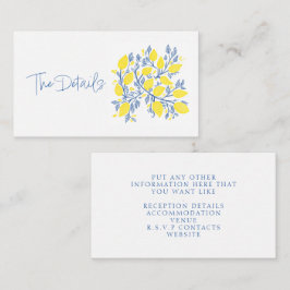 Cartão De Informações Vinhas de limão azuis e amarelas reiniciadoras