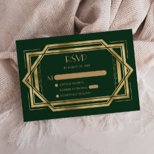 Cartão De Informações Vintage 1920 Deco Forest Dourado Wedding RSVP