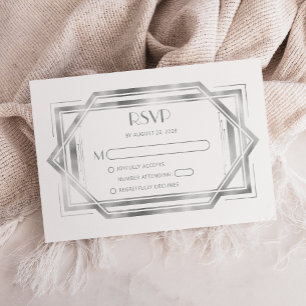 Cartão De Informações Vintage 1920 Deco White Silver Weds RSVP