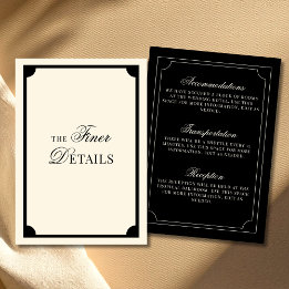 Cartão De Informações Vintage Black and Ivory Old Money Wedding Details