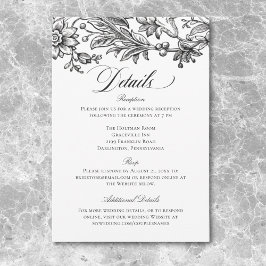 Cartão De Informações Vintage Black & White Tapeçaria Floral Casamento