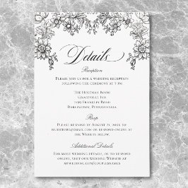 Cartão De Informações Vintage Black & White Tapeçaria Floral Casamento