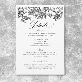 Cartão De Informações Vintage Black & White Tapeçaria Floral Casamento