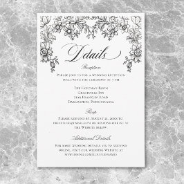 Cartão De Informações Vintage Black & White Tapeçaria Floral Casamento