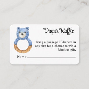Cartão De Informações Vintage Blue Bear Tething Ring Fralda Raffle