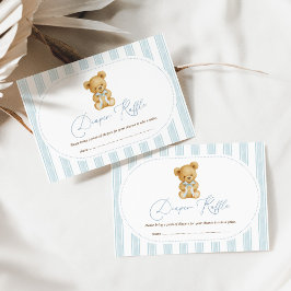 Cartão De Informações Vintage Blue Teddy Bear Fralda Raffle Baby Boy