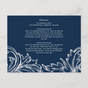 Cartão De Informações Vintage Damask Direction Card Marinho Azul e Branc