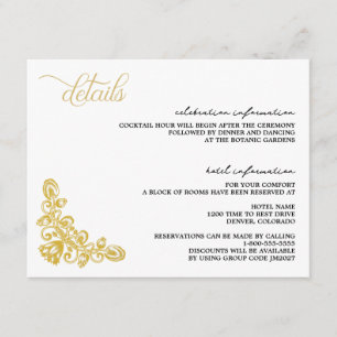 Cartão De Informações Vintage Dourada