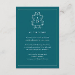 Cartão De Informações Vintage Elegant Blue With Border Wedding details