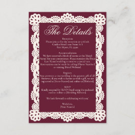 Cartão De Informações Vintage Elegant Burgundy Ivory Cream Lace Wedding