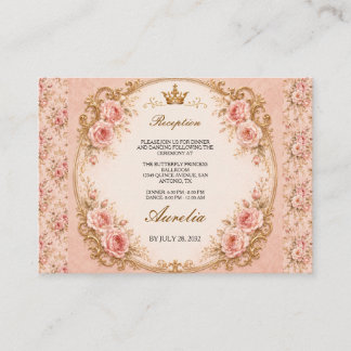 Cartão De Informações Vintage Elegante Rosa Dourado Quinceañera meninas