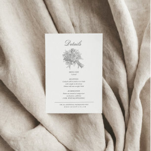 Cartão De Informações Vintage esboçou Florals Detalhes do Casamento