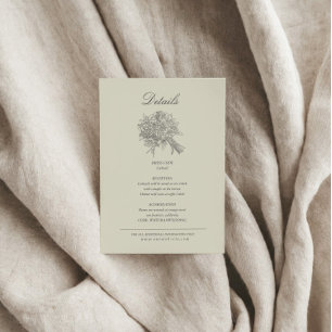 Cartão De Informações Vintage esboçou Florals Detalhes do Casamento