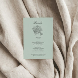 Cartão De Informações Vintage esboçou Florals Detalhes do Casamento