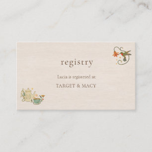 Cartão De Informações Vintage Faecore Floral Chá de panela Registry