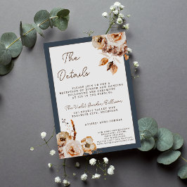 Cartão De Informações Vintage Floral Autumn Flowers Secas Casamento Azul