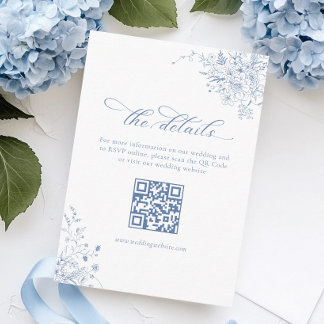 Cartão De Informações Vintage Floral French Blue WedDetails Qr Code