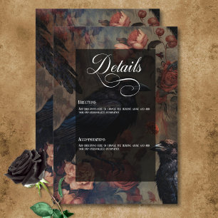 Cartão De Informações Vintage Gótico Escuro Blush Floral e Ravens Pretos