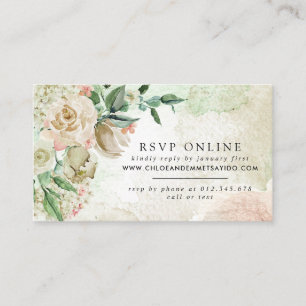 Cartão De Informações Vintage Ivory Rosa Hydrangea RSVP Online