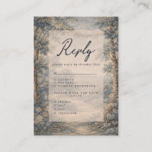 Vintage Landscape Wedding RSVP Card Antique blue
