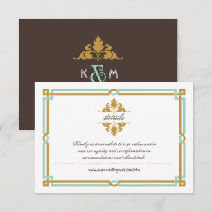 Cartão De Informações Vintage Modern Art Deco Mint & Dourado Wedding