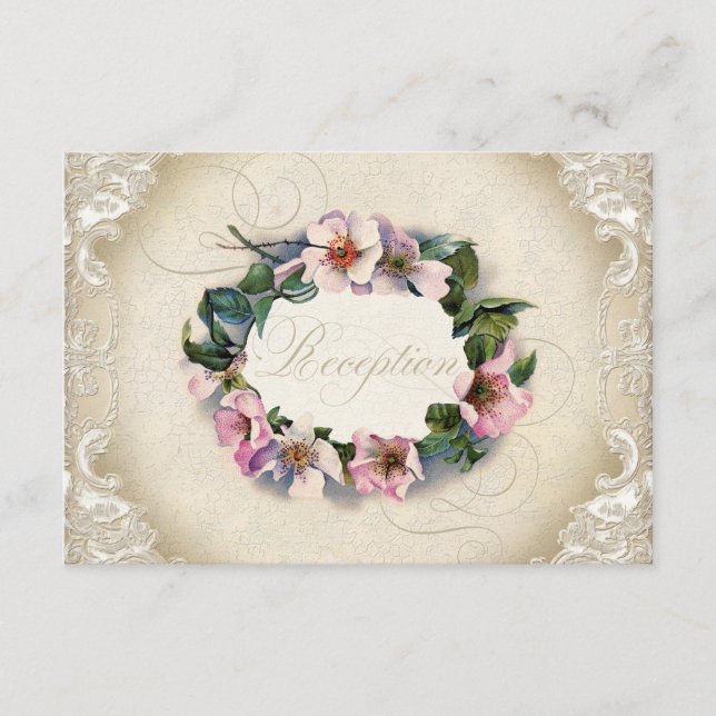 Cartão De Informações Vintage Monograma Lace Rosa Rosa Selvagem Formal (Frente)