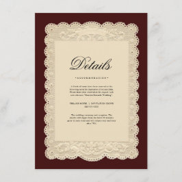 Cartão De Informações Vintage Paper Lace Burgundy Wedding Invitation