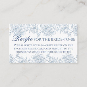 Cartão De Informações Vintage - Receita de Brida Azul Floral Branca