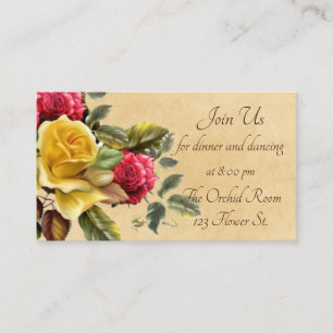 Cartão De Informações Vintage Red e Yellow Roses Recepção Floral