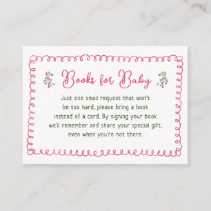 Cartão De Informações Vintage Red Floral Girl Chá de fraldas Livros para