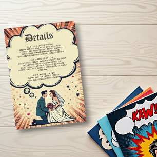 Cartão De Informações Vintage Retro Bride & Pop de Casamento em Quadrinh