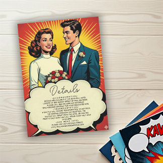 Cartão De Informações Vintage Retro Romantic Couple Comic Style Wedding