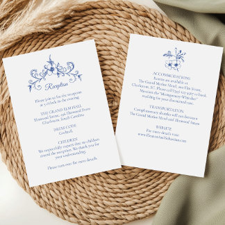 Cartão De Informações Vintage Romance Dusty Blue Floral Casamento