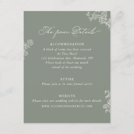 Cartão De Informações Vintage Sage Floral Wedding Details Enclosure Card