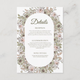 Cartão De Informações Vintage Simple Floral Wedding Details Card
