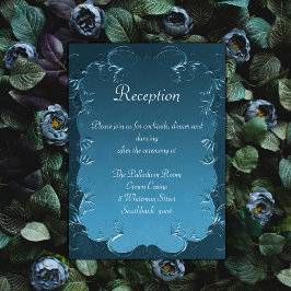 Cartão De Informações Vintage Teal Floresta Recepção Elegante De Casamen