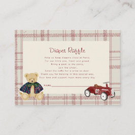 Cartão De Informações Vintage Teddy Bear Red Toy Car Baby Shower Diaper 