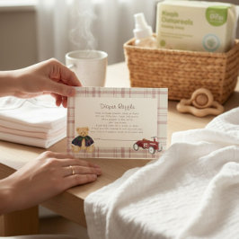 Cartão De Informações Vintage Teddy Bear Red Toy Car Baby Shower Diaper 