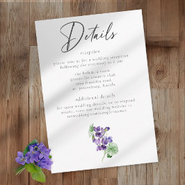 Cartão De Informações Violets Watercolor Minimalist Elegant Wedding