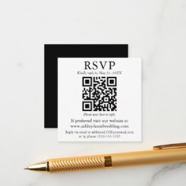 Cartão De Informações VP de RSVP Preto Quadrado de QR Minimalista de Cas