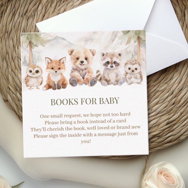 Cartão De Informações Warm Beige Woodland Books for Baby Shower Card (Criador carregado)