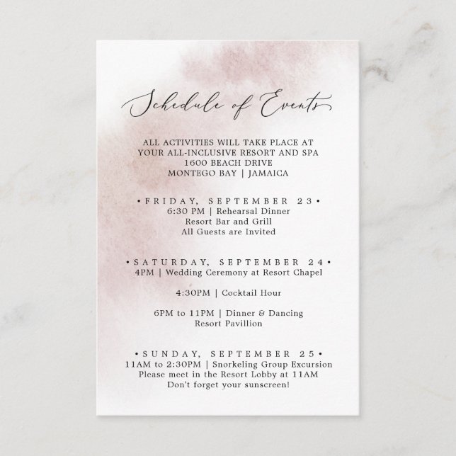 Cartão De Informações Wash de Aquarela | Calendário de eventos de fim de (Frente)