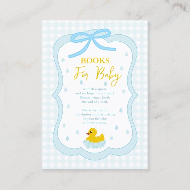 Cartão De Informações Water Droplets Gingham Baby Shower Books For Baby (Frente)