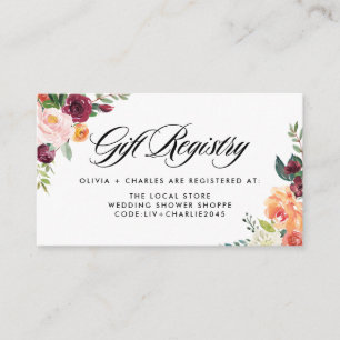 Cartão De Informações Watercolor Autumn Blooms Registro de Casamentos ou