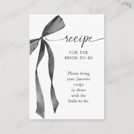 Cartão De Informações Watercolor Black Coquette Bow Bridal Shower Recipe
