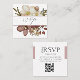 Cartão De Informações Watercolor Boho Rose & Neutral QR Code RSVP Card