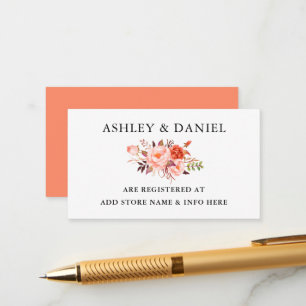 Cartão De Informações Watercolor Coral Floral Wedship Registry