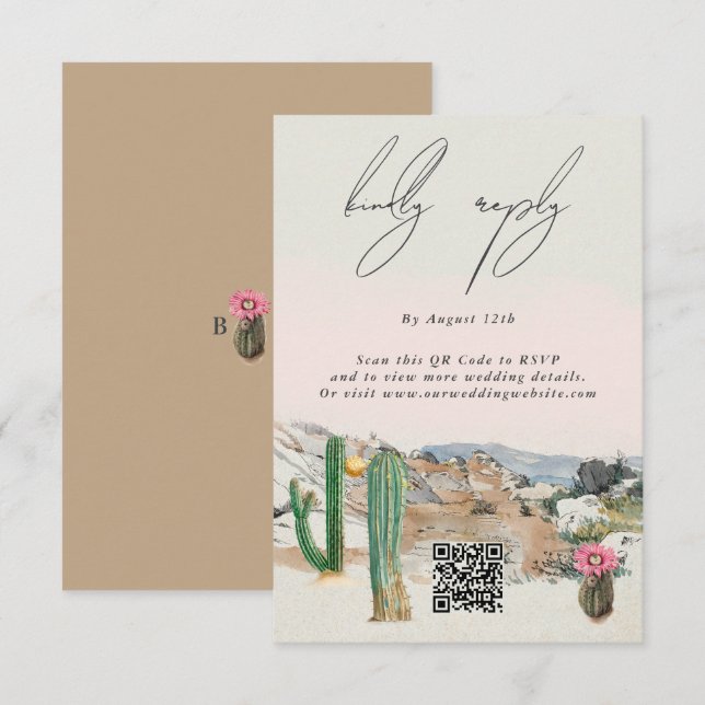 Cartão De Informações Watercolor Desert Cactus Boho Wedding (Frente/Verso)
